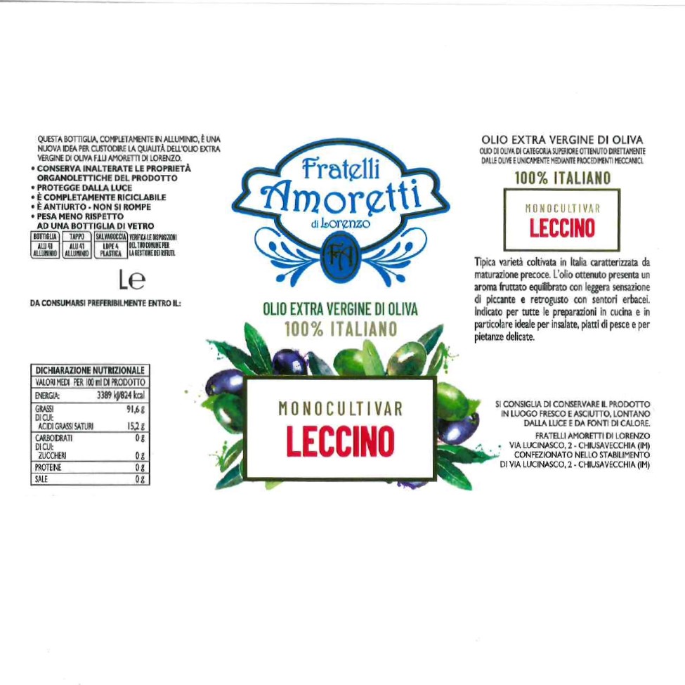 OLIO EXTRA VERGINE DI OLIVA 100% ITALIANO MONOCULTIVAR "LECCINO" | Bottiglia 0,750 L - immagine 2