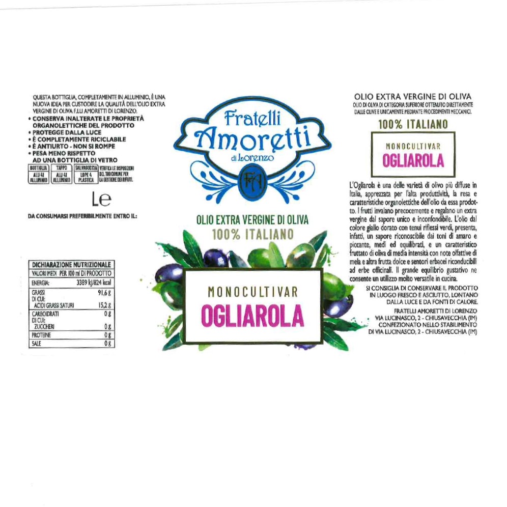 OLIO EXTRA VERGINE DI OLIVA 100% ITALIANO "OGLIAROLA" | Bottiglia 0,750 L - immagine 2