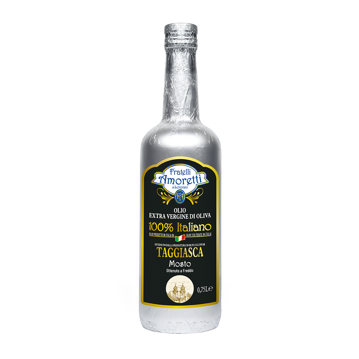 OLIO EXTRA VERGINE DI OLIVA TAGGIASCO NON FILTRATO | BOTTIGLIA FASCIATA ARGENTO 0,750 L