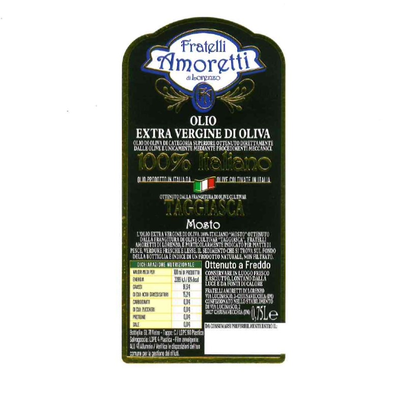 OLIO EXTRA VERGINE DI OLIVA TAGGIASCO NON FILTRATO | BOTTIGLIA FASCIATA ARGENTO 0,750 L - immagine 3